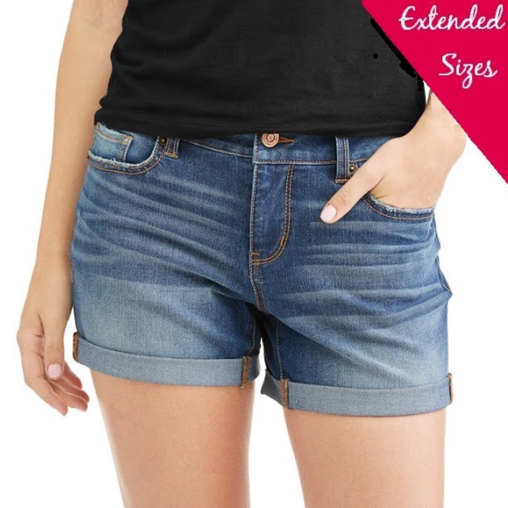 Denim Shorts, Roll Up Medium Wash
